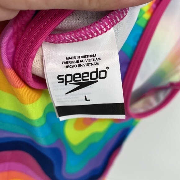 Speedo Girls Stretch Rainbow 🌈 Square Neck Sleeveless One-Piece Swimsuit Large - Picture 5 of 7